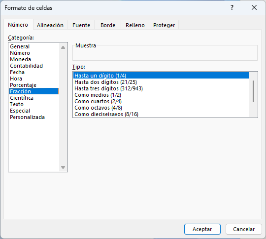 Formato Fracción en Excel