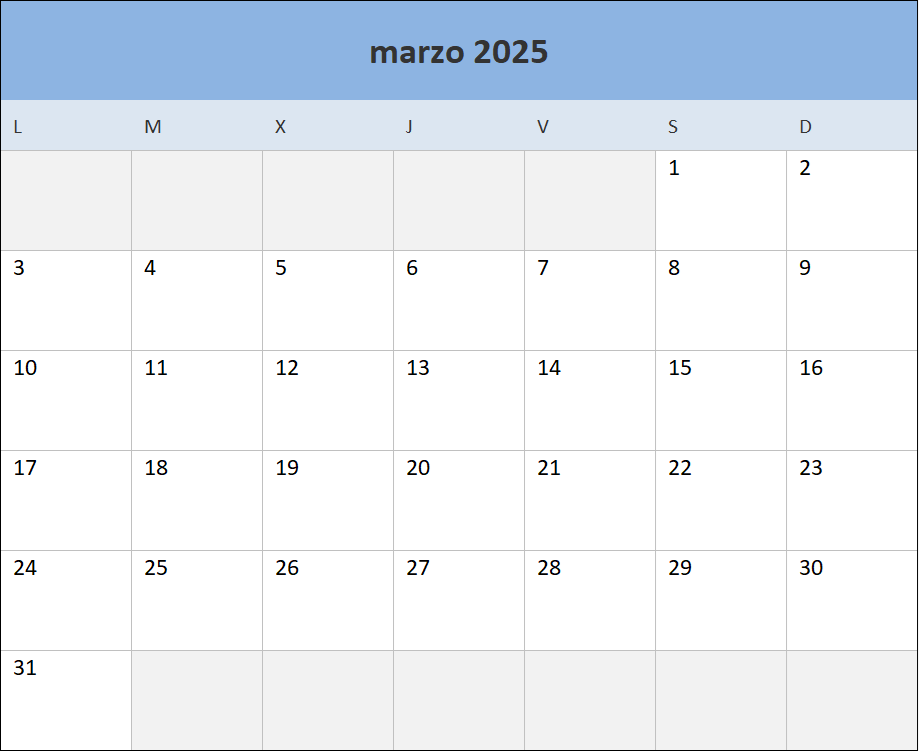 Calendario Mensual 2025 para imprimir