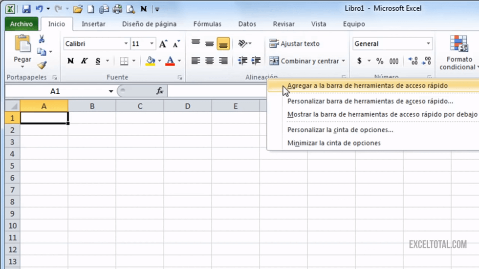 La barra de herramientas de acceso rápido en Excel