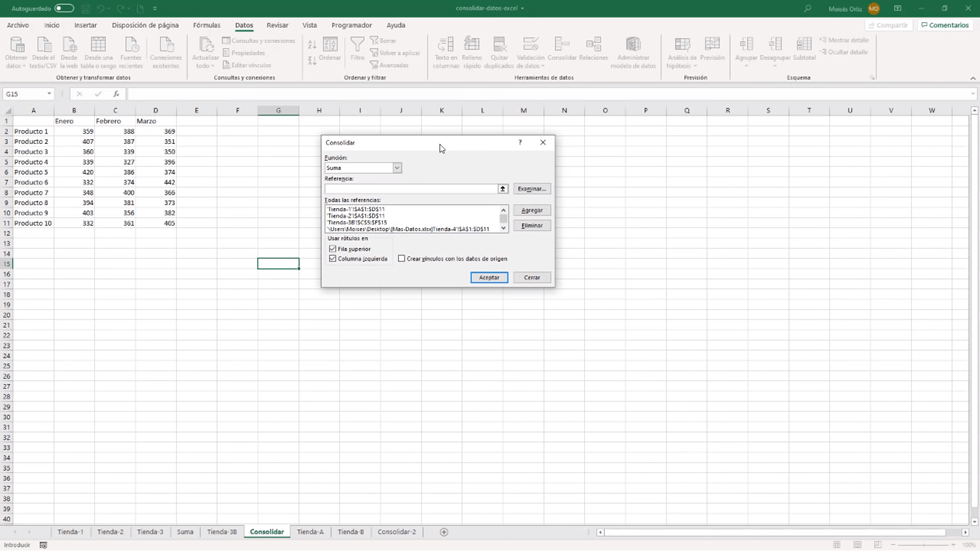 Cómo consolidar datos en Excel