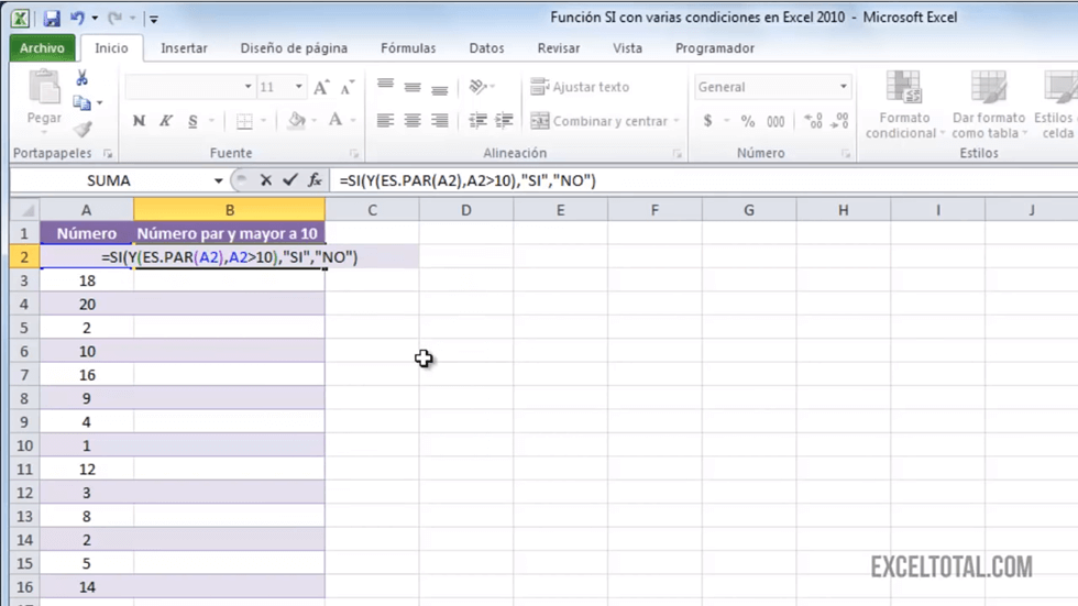 Función SI en Excel con varias condiciones