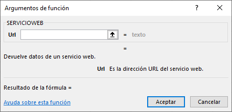 Argumentos de la función SERVICIOWEB en Excel