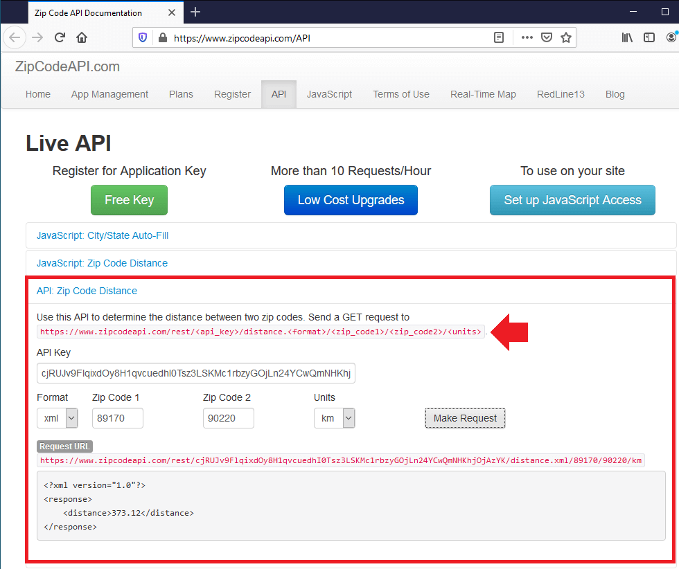 Servicio web Zip code API