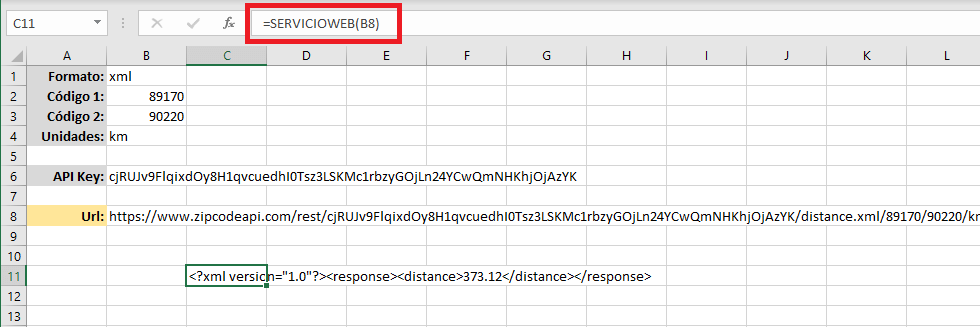 Función SERVICIOWEB en Excel