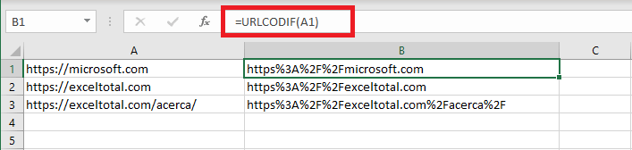 Ejemplo de la función URLCODIF en Excel