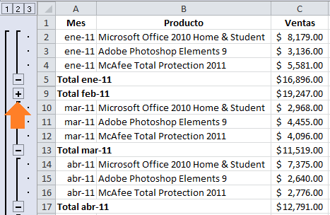 Subtotales en Excel