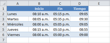 Suma de horas en Excel