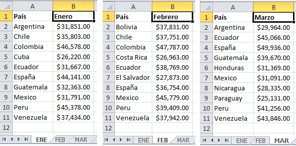 Consolidar datos en hojas diferentes