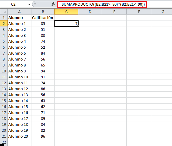 Función de Excel SUMAPRODUCTO