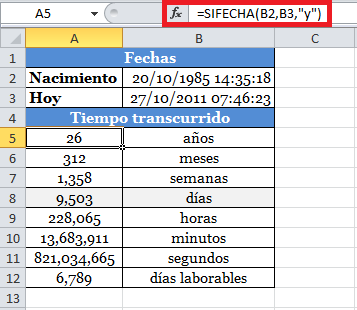 Función SIFECHA para obtener los años entre dos fechas