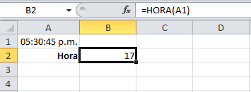 Función HORA en Excel