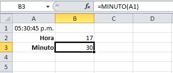 Función MINUTO en Excel