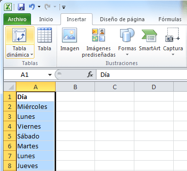 Crear una tabla dinámica para filtrar una lista