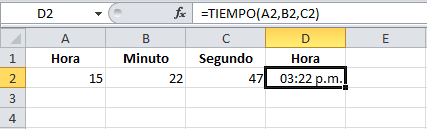 Función de Excel TIEMPO