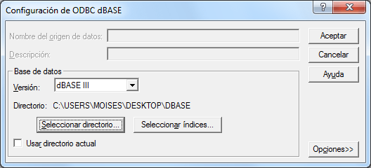 Configuración del archivo dBASE