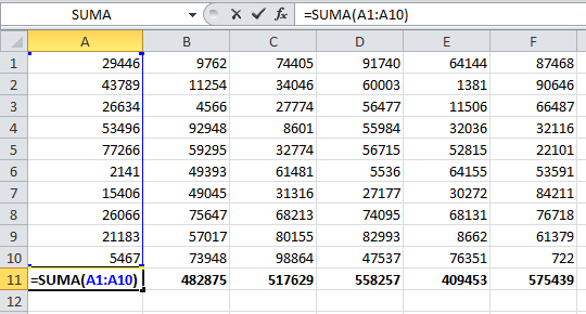 Sumando celdas en Microsoft Excel