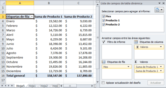 Tabla dinámica en Excel 210