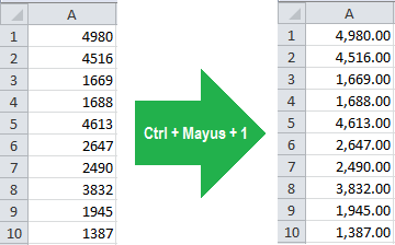 Atajo de teclado para formato de número en Excel