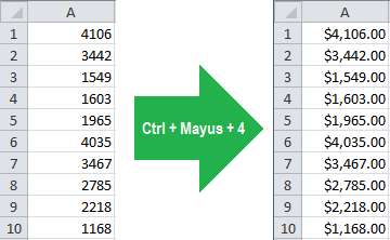 Atajo de teclado para formato de moneda en Excel