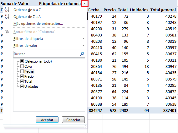 Crear una tabla desde múltiples • Total