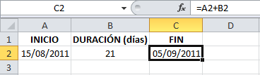 Sumar días a una fecha en Excel