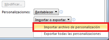 Importar barra de herramientas de acceso rápido de Excel