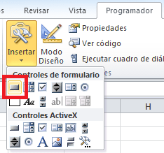 Insertar un botón a la hoja de Excel