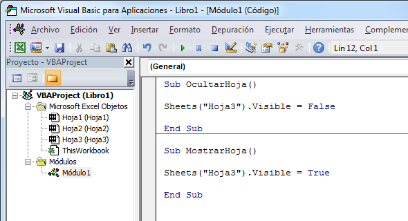 Código VBA para mostrar una hoja de Excel