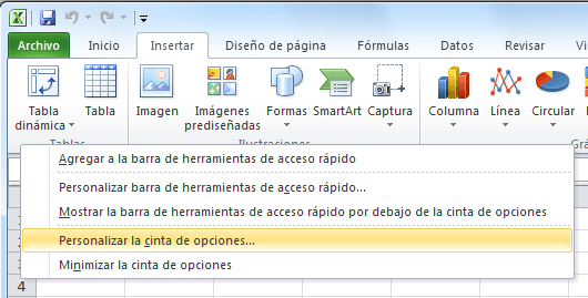 Resultado de imagen para personalizar cinta de opciones excel