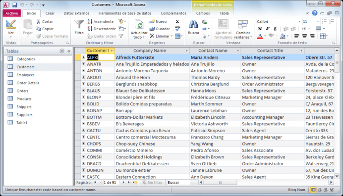 Bases de datos Northwind en Access 2010