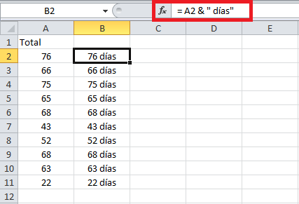 Concatenar texto y números en una celda de Excel