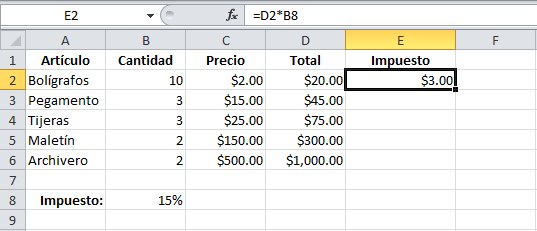 Referencias absolutas en Excel