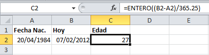 Calcular la edad con Excel dividiendo los días
