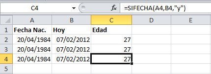 Calcular la edad con Excel utilizando la función SIFECHA