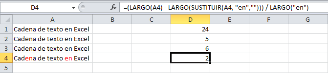 Fórmula para contar caracteres en Excel