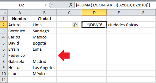 Contar valores no repetidos en Excel