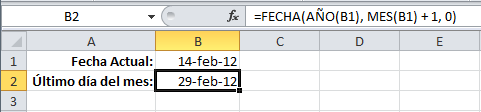 Fecha del último día del mes en Excel