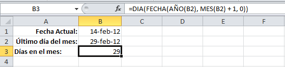 Determinar el número de días del mes en Excel