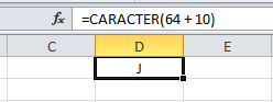 Encontrar una letra del alfabeto con la función CARACTER
