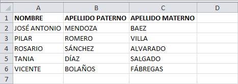 Ejemplo de la función CONCATENAR en Excel