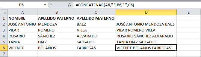 Copiar el resultado de la función CONCATENAR en Excel