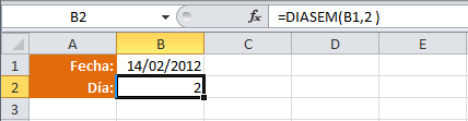 Utilizar el argumento Tipo de la función DIASEM