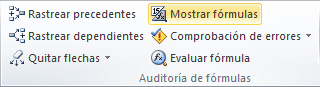 Comando Mostrar fórmulas en Excel