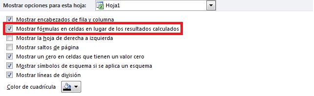 Mostrar fórmulas en lugar de resultados