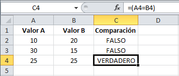 Comparar valores en Excel