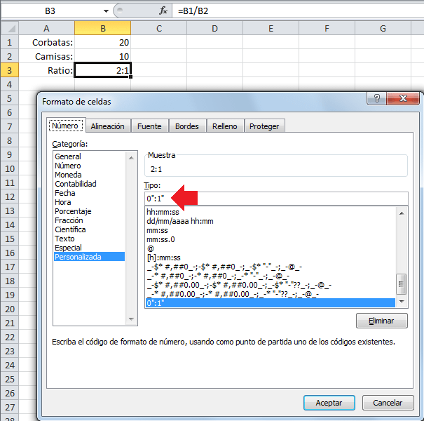 Formato personalizado a un ratio en Excel