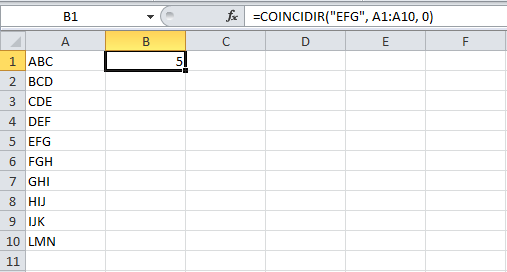 Búsqueda exacta con la función COINCIDIR en Excel