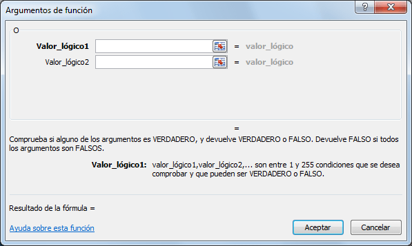 Sintaxis de la función O en Excel