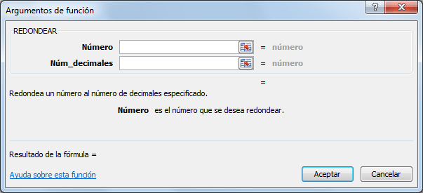 Sintaxis de la función REDONDEAR en Excel