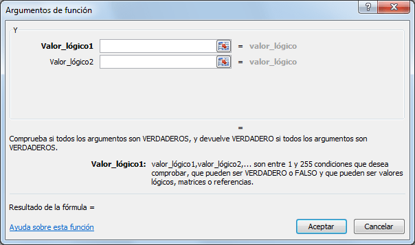 Sintaxis de la función Y en Excel